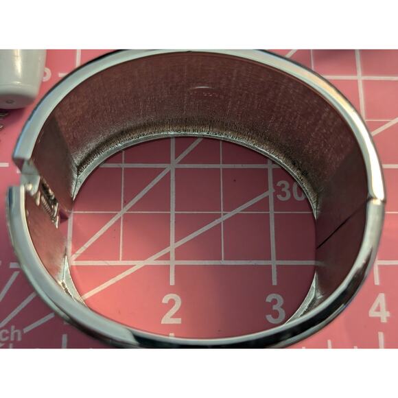 Chico's Extra Wide Heavy Hinged Clamper Style Silver Tone Bangle Bracelet - Picture 5 of 8